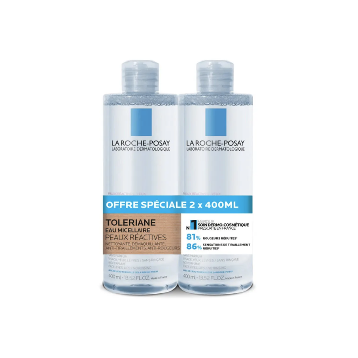 Toleriane eau micellaire peaux réactives La Roche-Posay - lot de 2 flacons de 400ml
