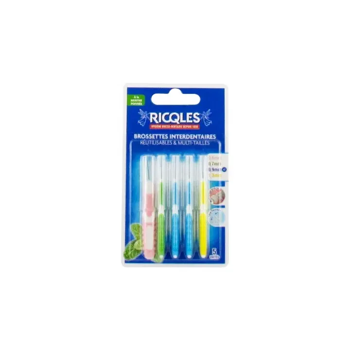 Brossettes interdentaires multi-tailles à la menthe poivrée Ricqles - lot de 5 brossettes