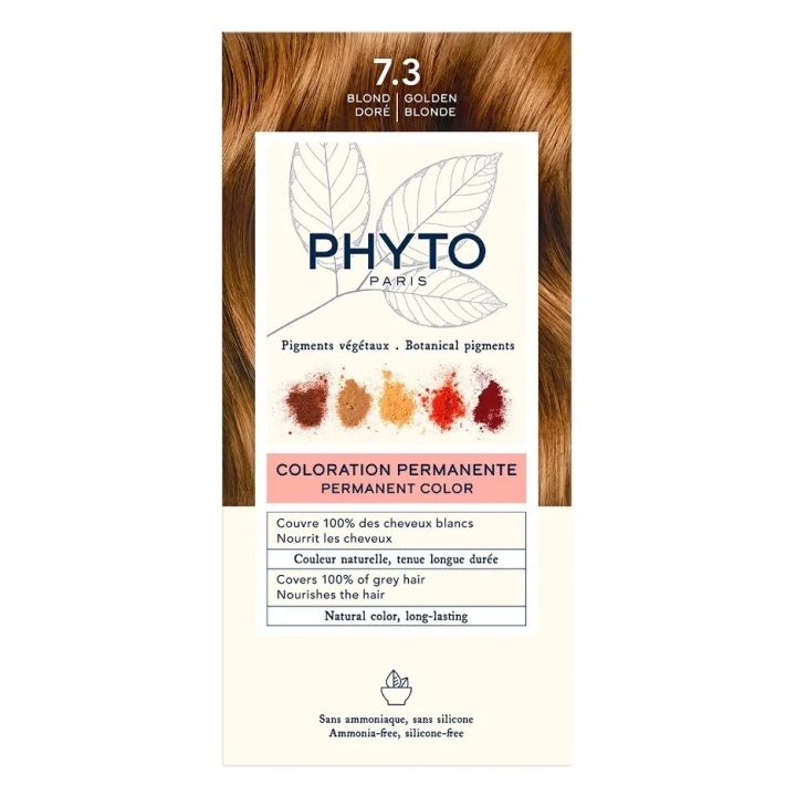 Coloration permanente 7.3 blond doré Phyto - lait révélateur et crème colorante de 50ml