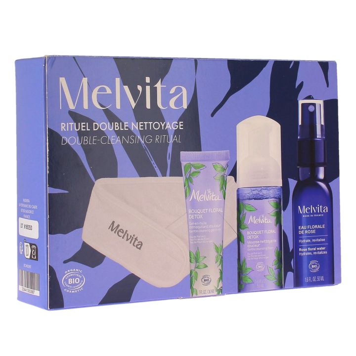 Rituel double nettoyage bouquet floral détox bio Melvita - coffret de 4 produits 