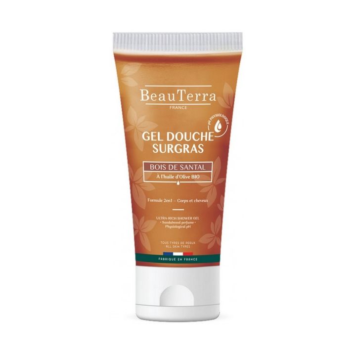 Gel douche surgras bois de santal Beauterra - tube de 100ml