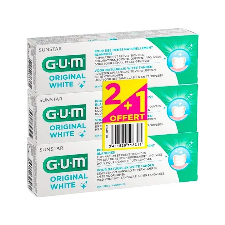 Original White Dentifrice GUM - lot de 3 tubes de 75 ml