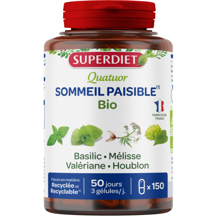 Quatuor sommeil paisible bio Super Diet - boîte de 150 gélules