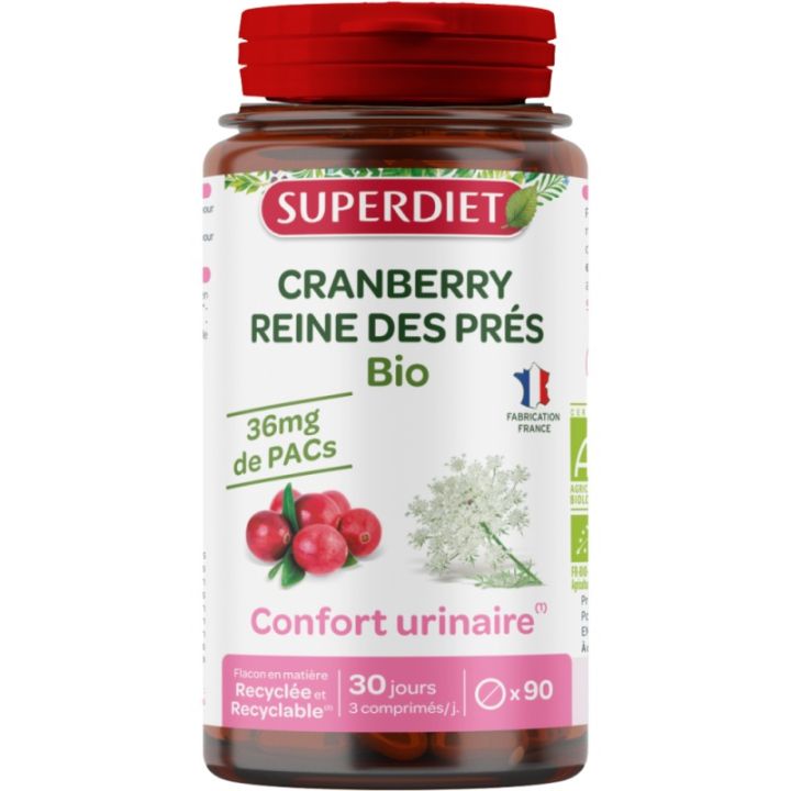 Cranberry Reine des près bio Super Diet - pot de 90 comprimés