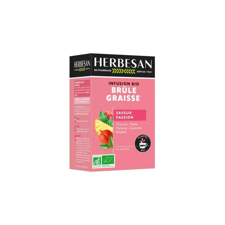 Infusion Brûle graisses bio saveur passion Herbesan - boite de 20 sachets