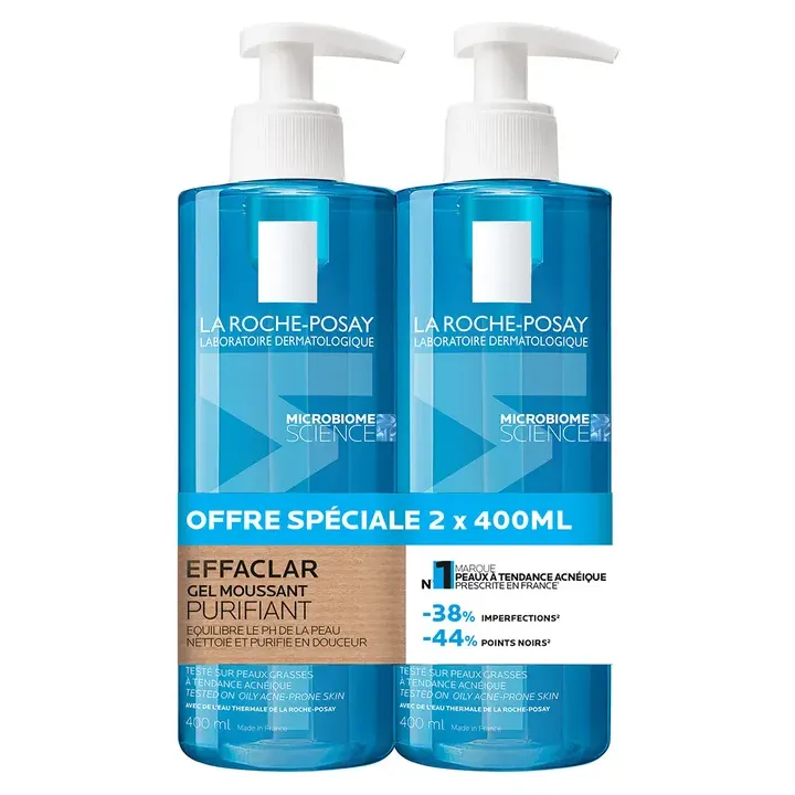 Effaclar gel moussant purifiant La Roche-Posay - lot de 2 flacons-pompes de 400ml offre spéciale