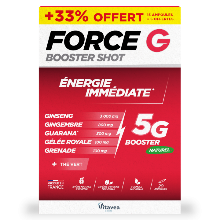 Force G booster shot énergie immédiate Vitavea - boite de 20 ampoules