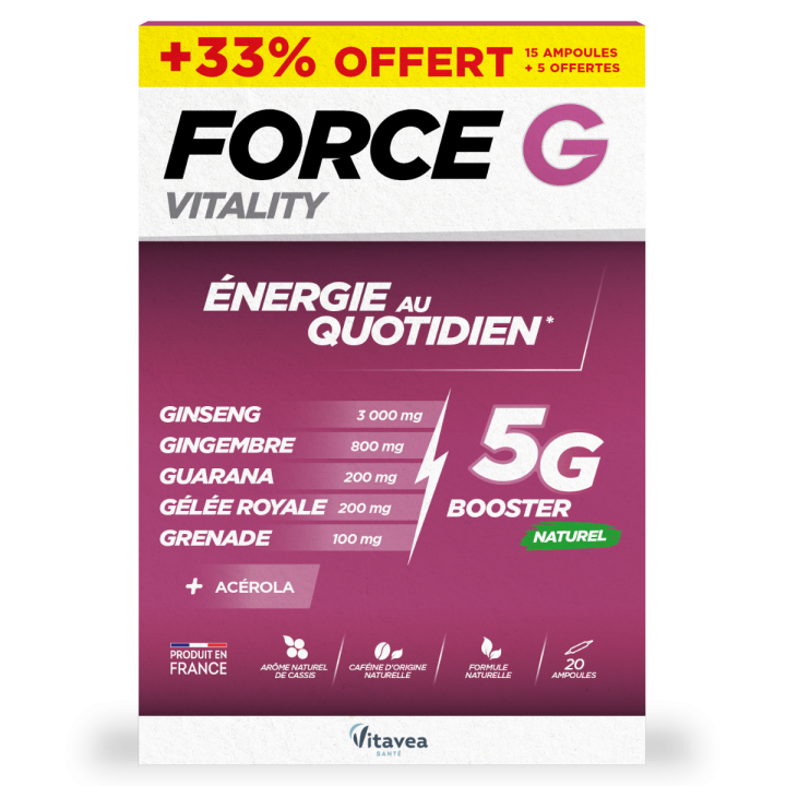 Force G Vitality énergie immédiate Vitavea - boite de 20 ampoules