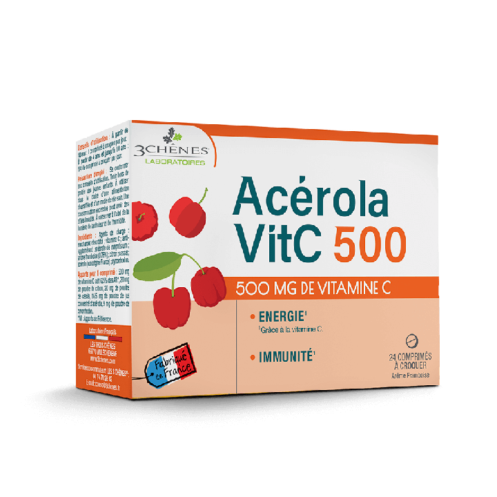 Acérola VitC 500 mg Les 3 Chênes - boîte de 24 comprimés à croquer