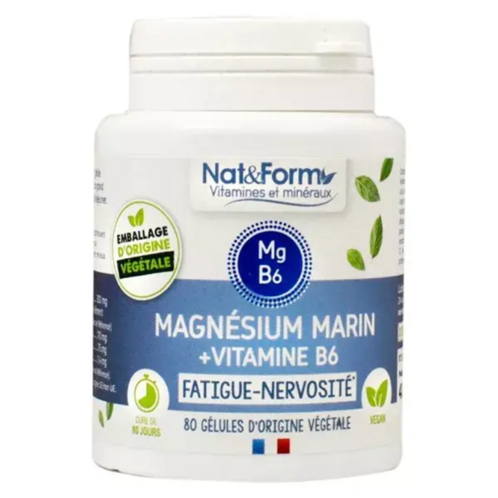 Fatigue nervosité magnésium marin Nat&Form - pot de 80 gélules 