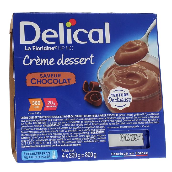 Delical Crème dessert HP/HC La Floridine saveur chocolat - 4 pots de 200g