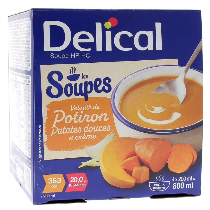 Delical Soupe HP/HC Velouté de potiron patates douces et crème - 4 bols de 200ml