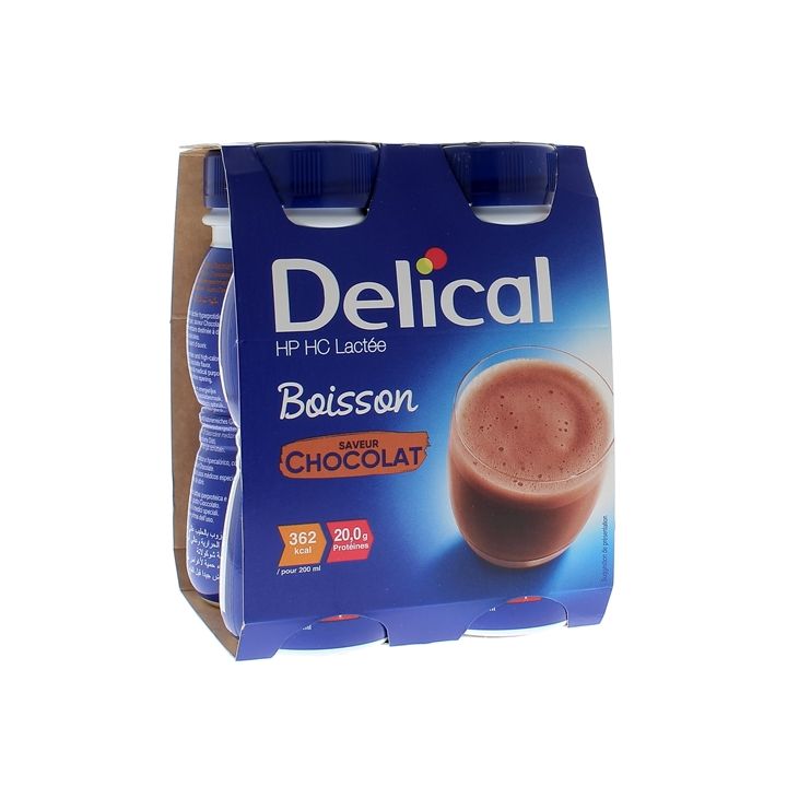 Delical Boisson HP/HC lactée saveur chocolat - 4 bouteilles de 200 ml