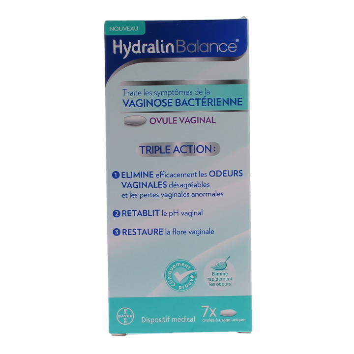Traitement vaginose bactérie triple action Hydralin balance - boite de 7 ovules