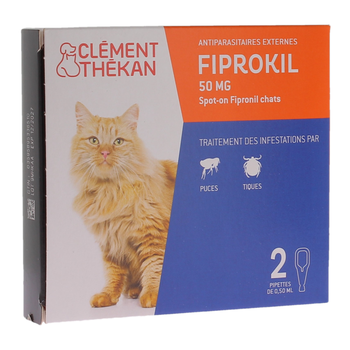 Fiprokil antiparasitaire externe chat 50mg Clément thékan - boite de 2 pipettes de 0.50ml