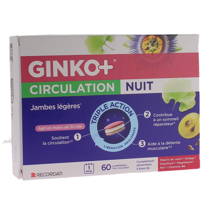 Ginko+ circulation nuit jambes légères triple action Bouchara - boite de 60 comprimés