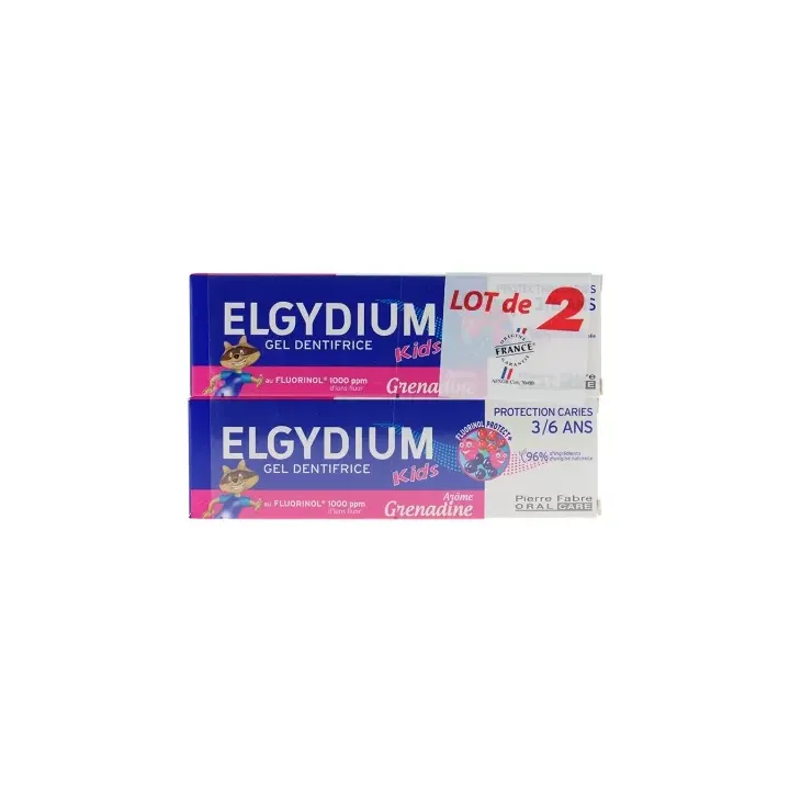Gel dentifrice kids grenadine protection caries Elgydium - lot de 2 tubes de 50ml