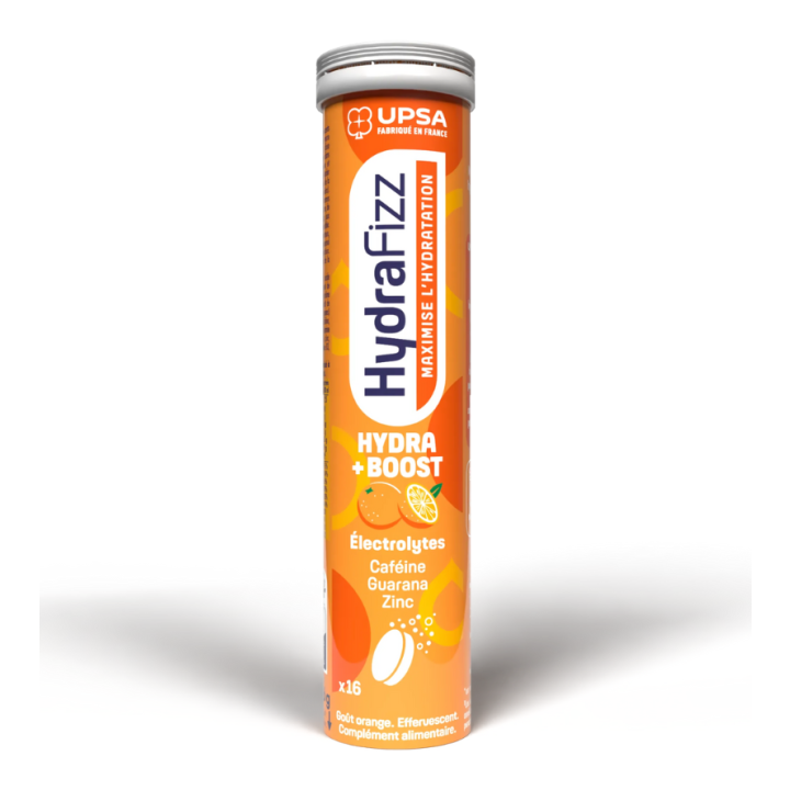 HydraFizz hydra+boost goût orange Upsa - tube de 16 comprimés effervescents 