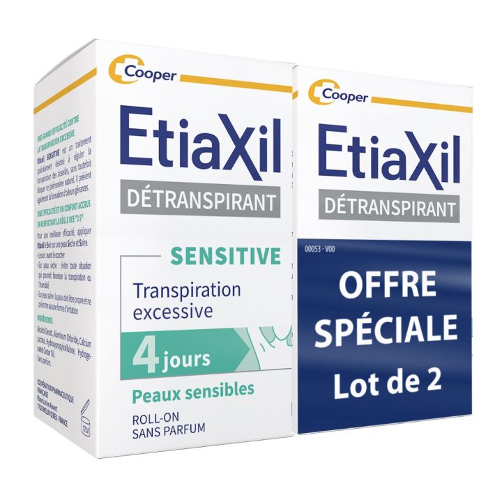 Etiaxil détranspirant aisselles peaux sensibles Cooper - lot de 2 roll-on de 15ml