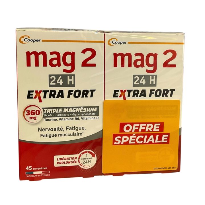 Mag2 extra fort 24h Cooper - offre spéciale lot de 2 boîtes de 45 comprimés
