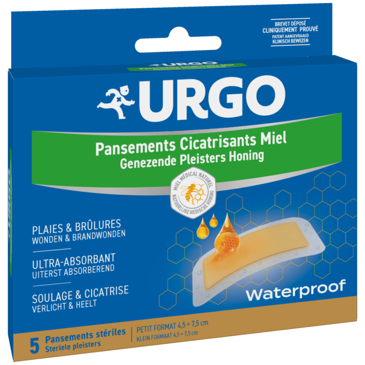 Pansements cicatrisants miel waterproof Urgo -  boîte de 5 pansements stériles