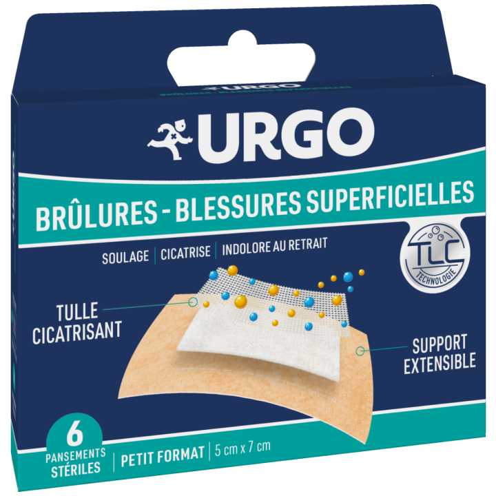 Pansements Urgo brûlures/blessures superficielles - boîte de 6 pansements stériles petit format