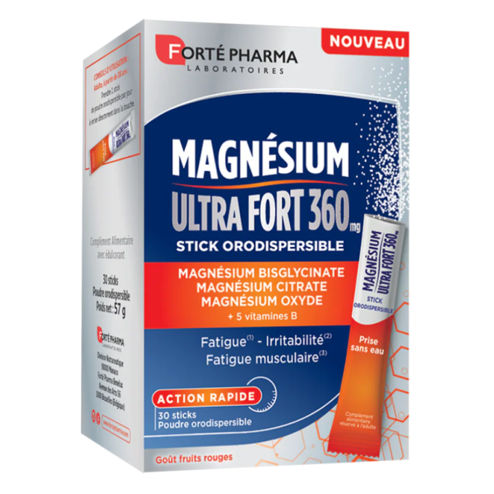 Magnésium ultra fort 360mg Forté Pharma - boite de 30 sticks 