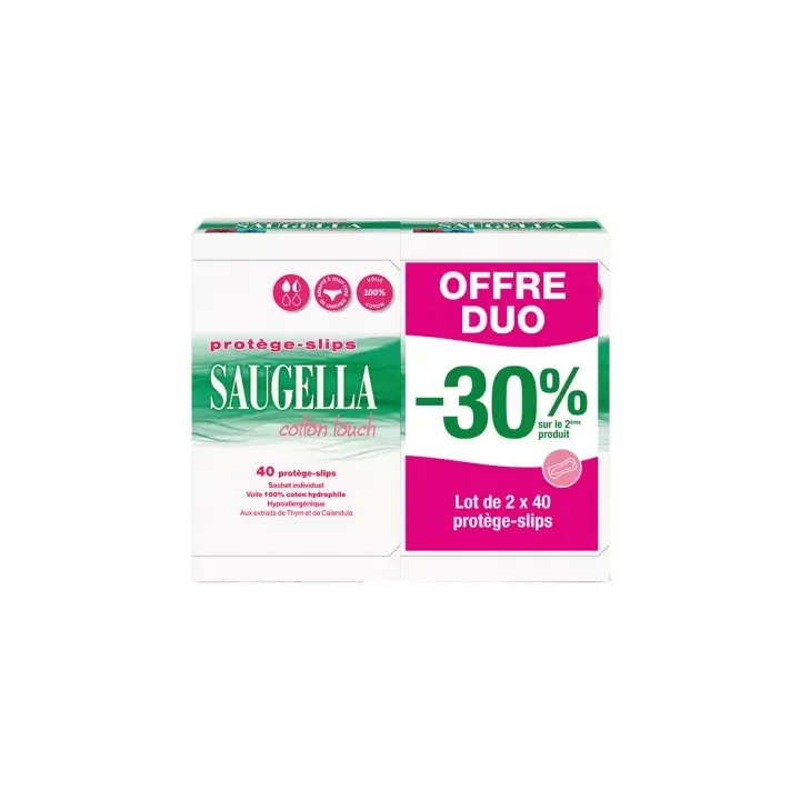 Protège-slips Cotton touch Saugella - lot de 2 boites de 40 protèges-slips offre spéciale