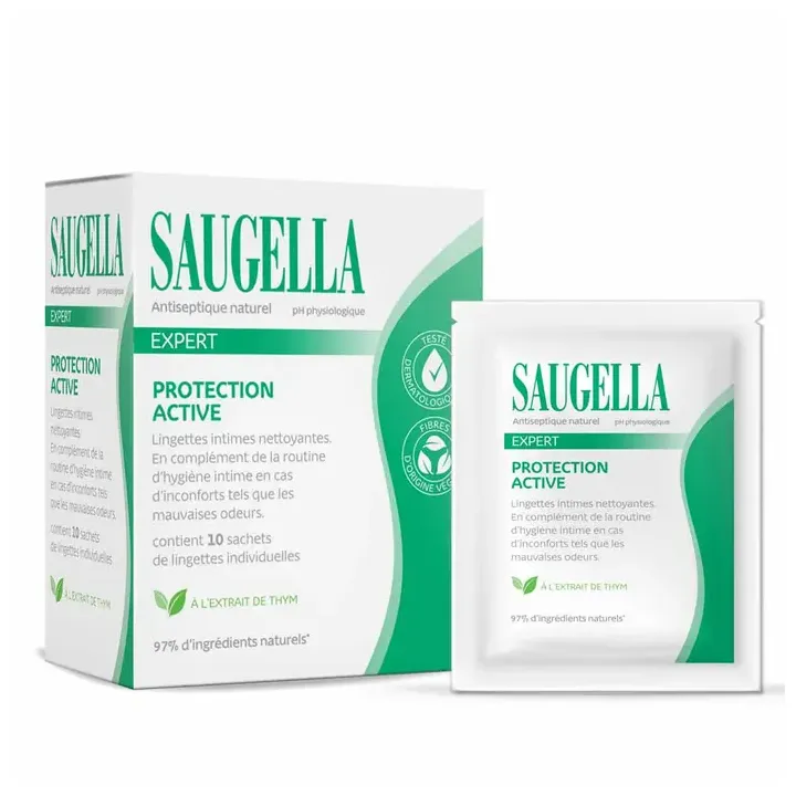 Lingettes intimes Expert Protection active Saugella - boîte de 10 lingettes individuelles