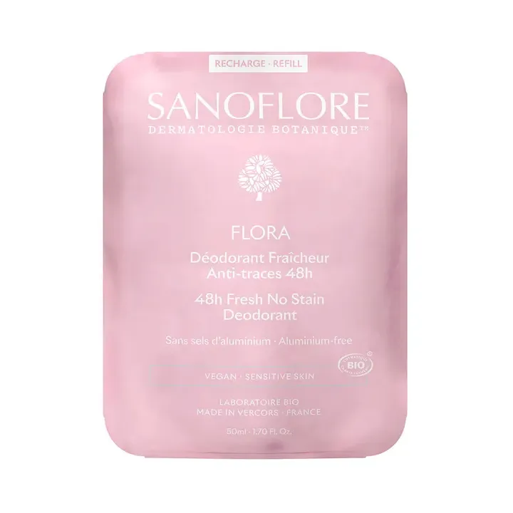 Déodorant Flora fraîcheur anti-traces 48h bio Sanoflore - recharge de 50ml