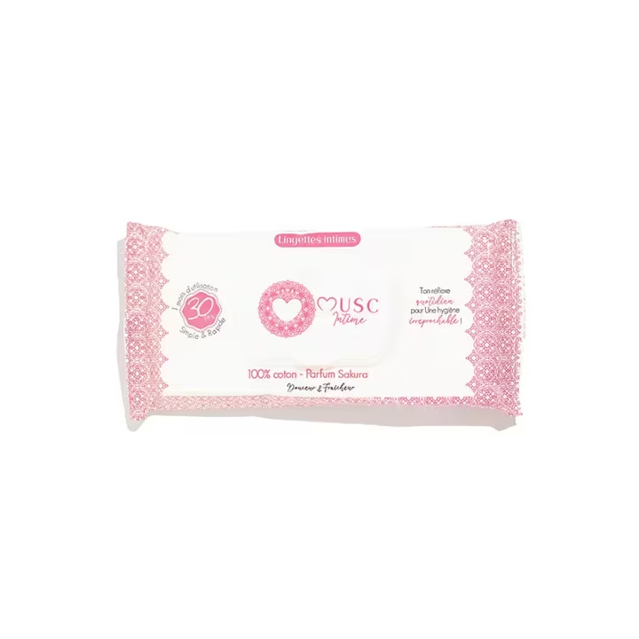 Lingettes intimes naturelles parfum sakura Musc Intime - paquet de 30 lingettes