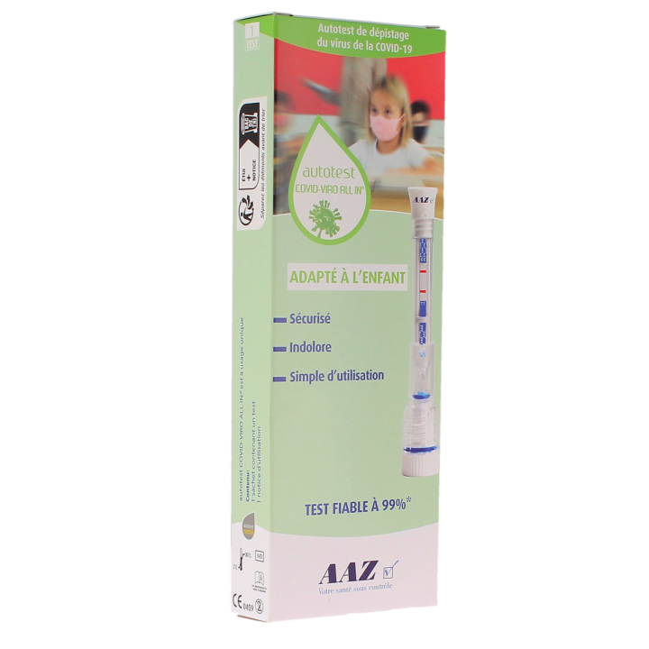 Autotest covid-viro all in antigénique test nasal enfant AAZ - boîte d'un test