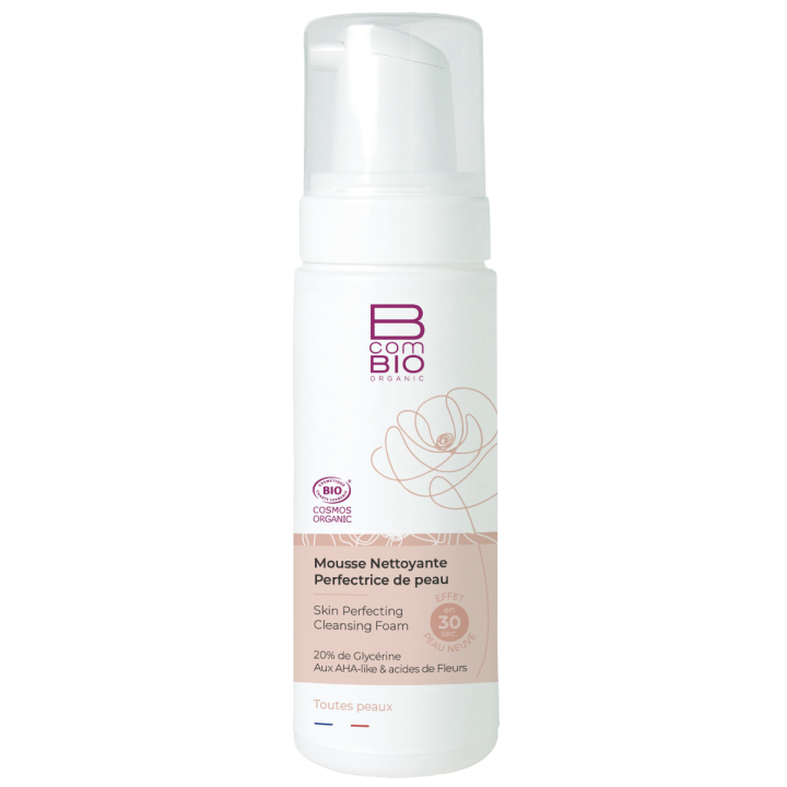 Mousse nettoyante perfectrice de peau bio BcomBIO - flacon-pompe de 150 ml