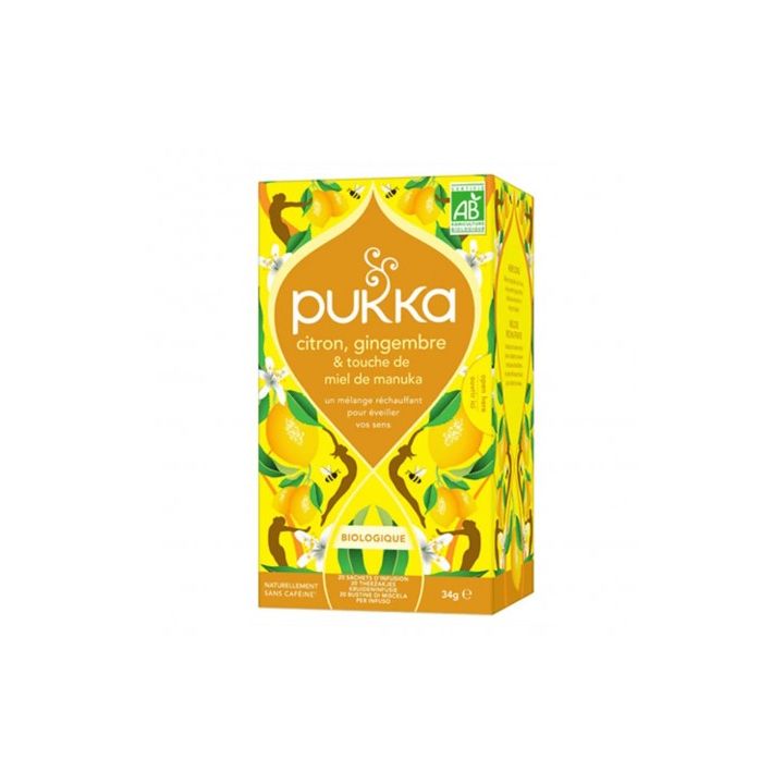 Infusion citron gingembre et miel de Manuka bio Pukka - boite de 20 sachets