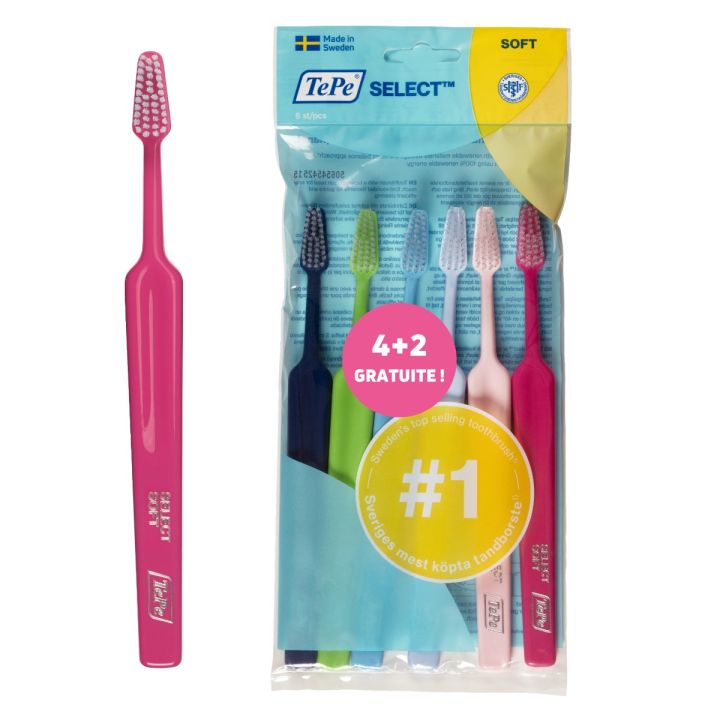 Pack brosses à dents souples Select TePe - lot de 6 brosses à dents