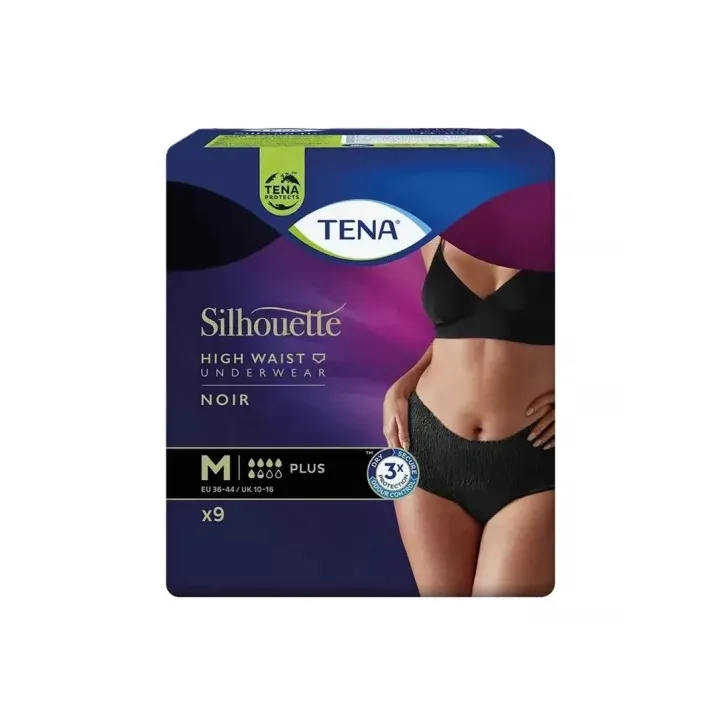 Lady silhouette plus slip taille haute noir taille M Tena - paquet de 9 protections