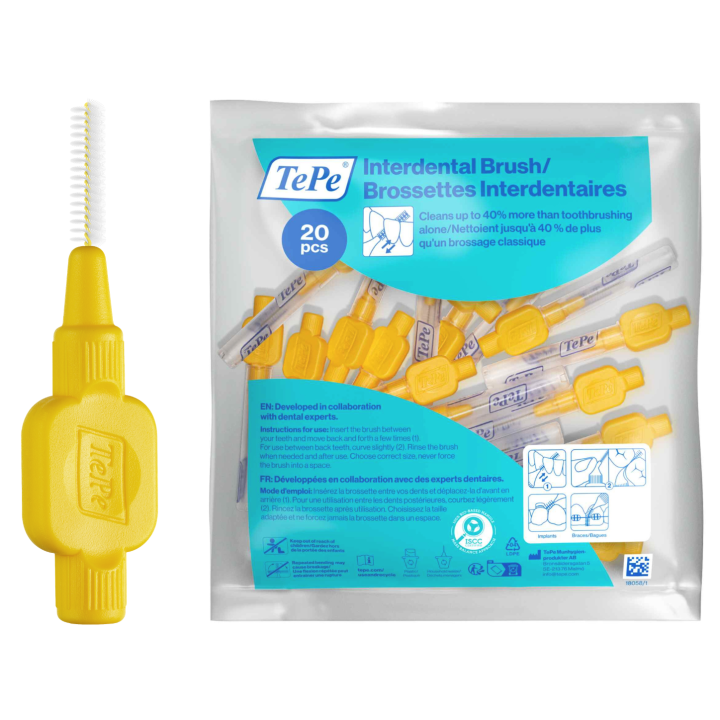 Brossettes interdentaires originales jaune taille 4 (0.7 mm) TePe - 20 brossettes