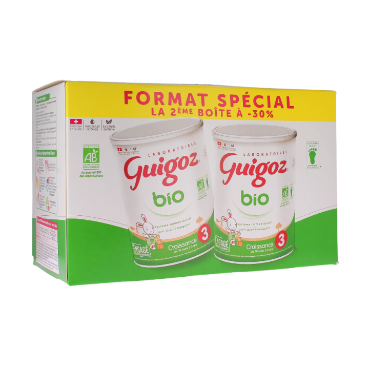 Lait de croissance bio de 10 mois à 3 ans Guigoz - lot de 2 boîtes de 800g