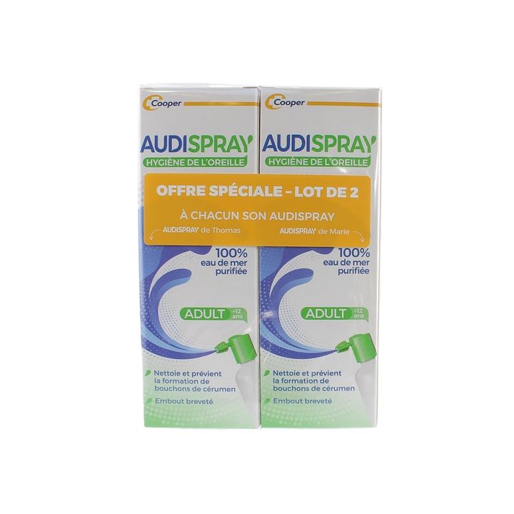 Audispray adultes hygiène de l'oreille - lot de 2 sprays auriculaires de 50 ml