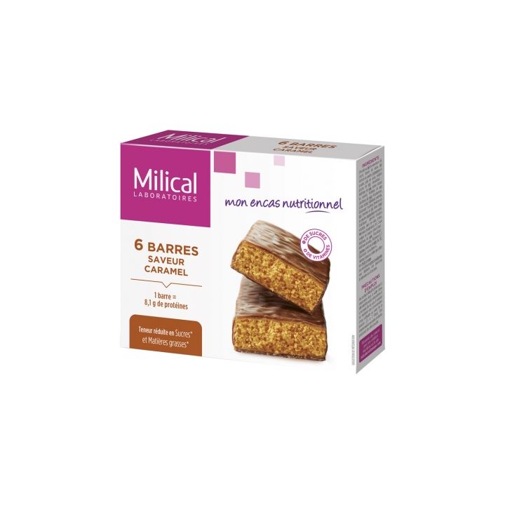 Barre hyperprotéinée saveur caramel Milical - boite de 6 barres