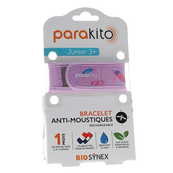 Bracelet anti-moustique rechargeable junior Plumes Para'kito - 1 bracelet + 2 recharges