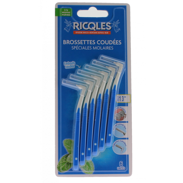 Brossettes coudées spéciales molaires Ricqles - boîte de 6 unités