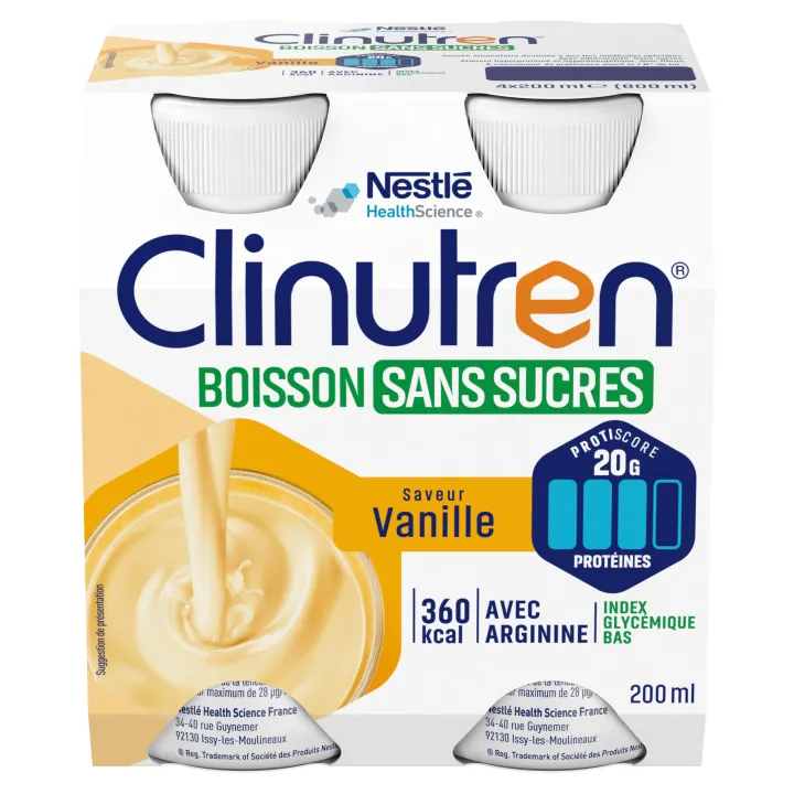 Clinutren Boisson sans sucres Vanille Nestlé - 4 bouteilles de 200ml