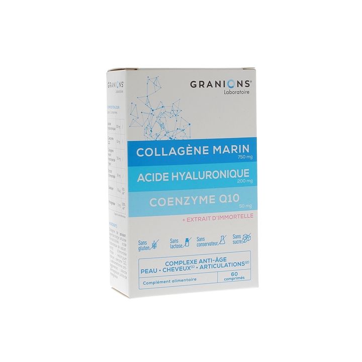 Collagène marin acide hyaluronique coenzyme Q10 Granions - boîte de 60 comprimés