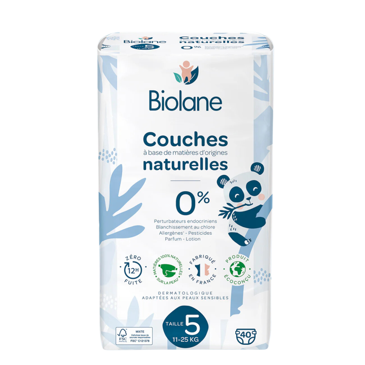Couches naturelles taille 5 Biolane - sachet de 40 couches