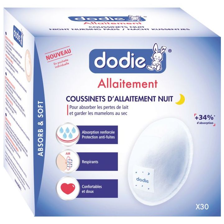 Coussinets d'allaitement nuit absorption renforcée Dodie - boîte de 30