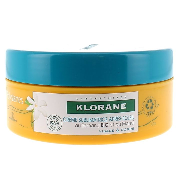 Crème sublimatrice après-soleil visage et corps polysianes au tamanu bio et au monoï Klorane - pot de 200 ml