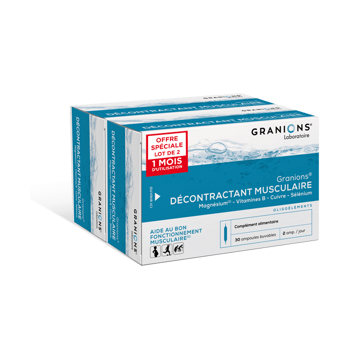 Décontractant musculaire Granions solution buvable en ampoule - lot de 2 boites de 30 ampoules