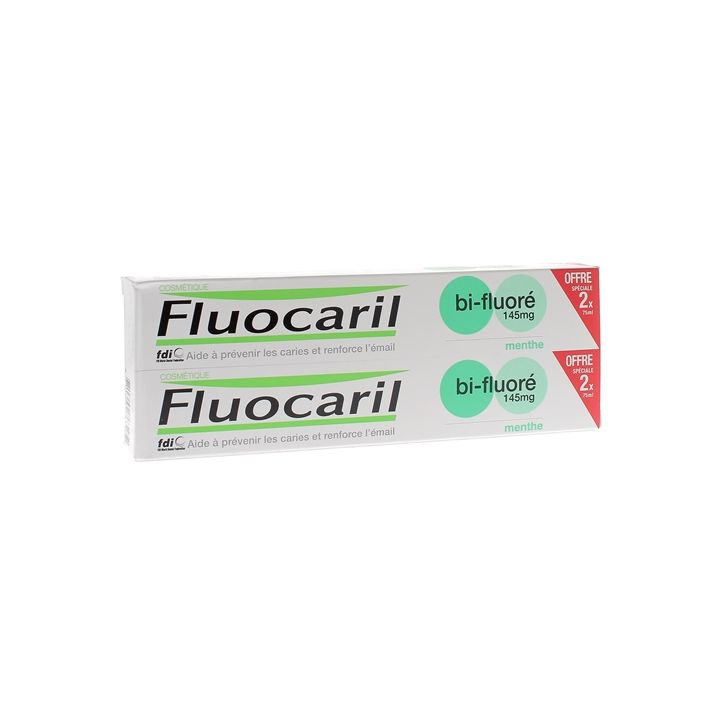 Dentifrice bi-fluoré 145 mg menthe Fluocaril - lot de 2 tubes de 75 ml