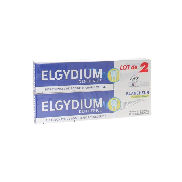 Dentifrice blancheur fraîcheur citron Elgydium - lot de 2 tubes de 75 ml